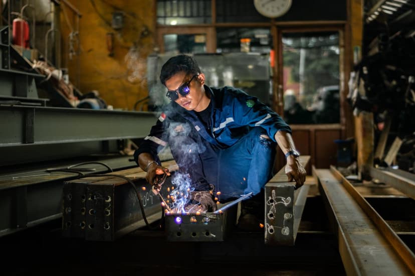 Welder controlling arc. Consistency in technique ensures weld quality.